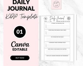Daily Journal Template: Self-Growth & Gratitude (Editable Canva 6x9)