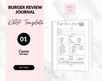 Burger Review Journal Template, Editable Canva (6x9 Digital Download)