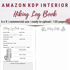 Hiking Log Book | KDP Interior  | 6x9 inches (with bleed) | Commercial Use | Ready to Upload PDF