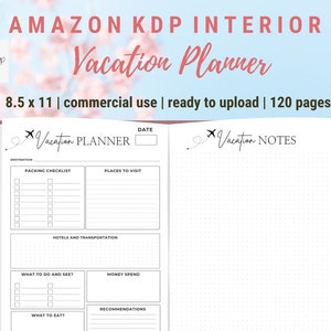 Vacation Planner | KDP Interior  | 8.5x11 inches (with bleed) | Commercial Use | Ready to Upload PDF