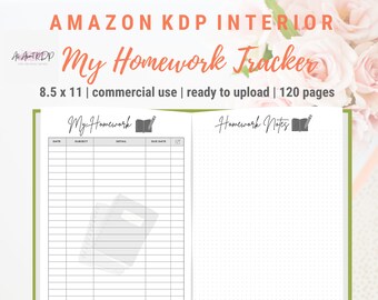 printing for homework My Homework Tracker Organiser | KDP Interior | 8.5x11 inches (with bleed) | Commercial Use | Ready to Upload PDF