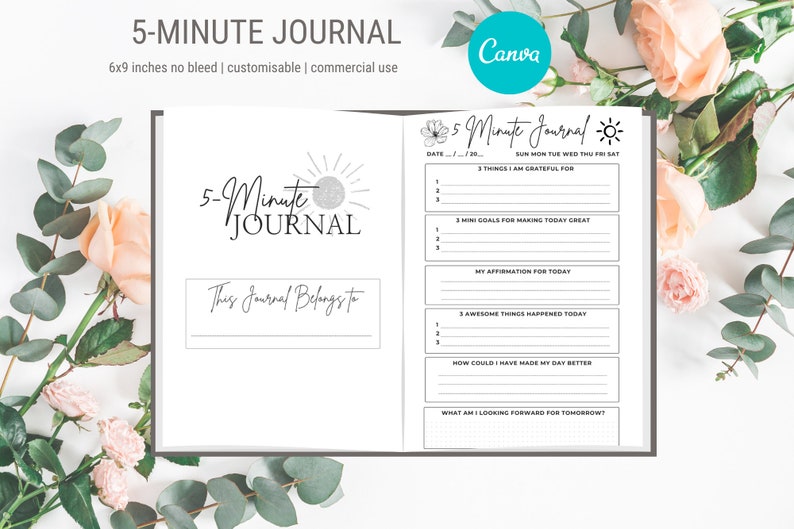 5-minute Journal Canva Editable Template 6x9 Inches no - Etsy UK
