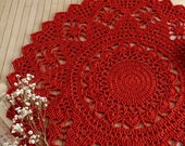 Red Christmas doily 22 inch, Christmas table decoration, Red round egyptian cotton doily, Christmas table centerpiece, Christmas boho decor.