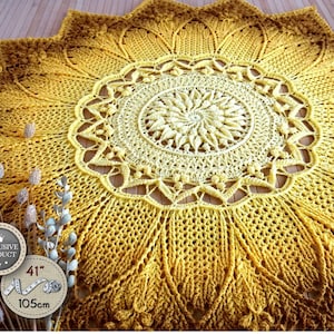 Spectacular Sunflower Mandala wall art in gradient yellow to sun-toasted color, Large table exclusive doily, Yoga studio decor /