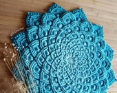 Hand-woven lotus mandala gradient color, Gradient turquoise blue wall art or table centerpiece doily