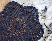 Blue organic cotton crochet doily 16 inch, Ecofriendly round doily, Lace doily, Blue crochet place mat, Beach house decor, Lakehouse doily