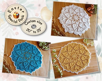 Easter colored doilies pack, Set of two or three Easter doilies customizable size, Exclusive offer until Easter Day, Easter home decor mats