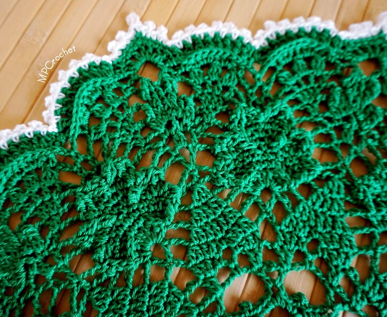 Emerald green Doily custom size, Outdoor decor gift, Green clovers cotton doily, Garden porch table decor. St Patricks shamrocks decor doily image 2