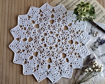 Boho white doily 17 inch, Eco friendly crochet doily, Wedding doily, Bridal table decor, White Christmas doily