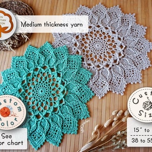 Custom size and color floral motif textured doily hand crocheted with 15 stunning Egyptian cotton colors image 2