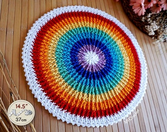 Rainbow mandala, Colorful table doily, Rainbow table decor, Rainbow nursery decor