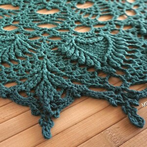 Green large doily, Gradient teal green hand crochet table doily 28 inch, Cottage round table runner, Turquoise green table topper image 5