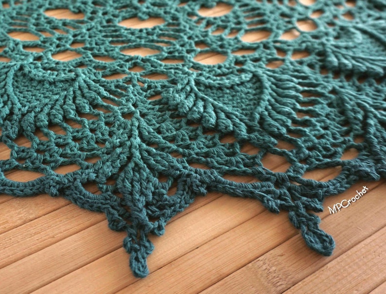 Green large doily, Gradient teal green hand crochet table doily 28 inch, Cottage round table runner, Turquoise green table topper image 5