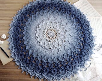 Textured Blue Crochet Doily: 35" Turkish Cotton Centerpiece