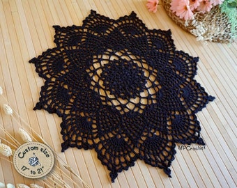 Elegant black crochet doily with delicate openwork, Fancy black home decor, Goth table centerpiece, Ecofriendly boho black decor