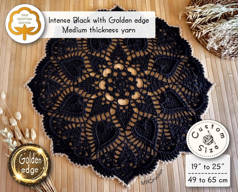 Golden edge elegant black doily custom size, Special black Halloween doily, Black home decor, Gothic table decoration image 3