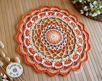 Orange little doily custom size, Spring and summer doily, End table doily, Farmhouse side table doily, Cottage orange table mat