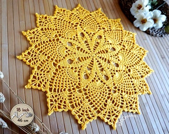 Yellow doily 18 inch for side table decor, Spring summer garden and porch table decor, Sunflower yellow funny Easter mat