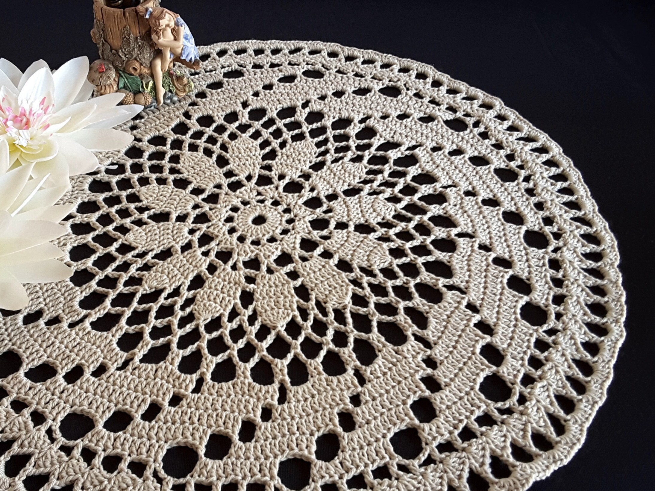 Beige crochet table topper 24 inches large crochet round | Etsy
