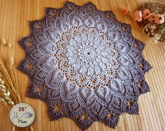 Spectacular large ombré gray hand-woven table doily 28 inch, Large gray textured mandala