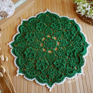Emerald green Doily custom size, Outdoor decor gift, Green clovers cotton doily, Garden porch table decor. St Patricks shamrocks decor doily image 5