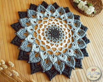 Indigo lotus mandala doily with delicate reliefs, Blue star mat in shades of blue, Sacred space decor, Yoga room decor