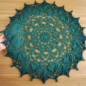 Green large doily, Gradient teal green hand crochet table doily 28 inch, Cottage round table runner, Turquoise green table topper image 7