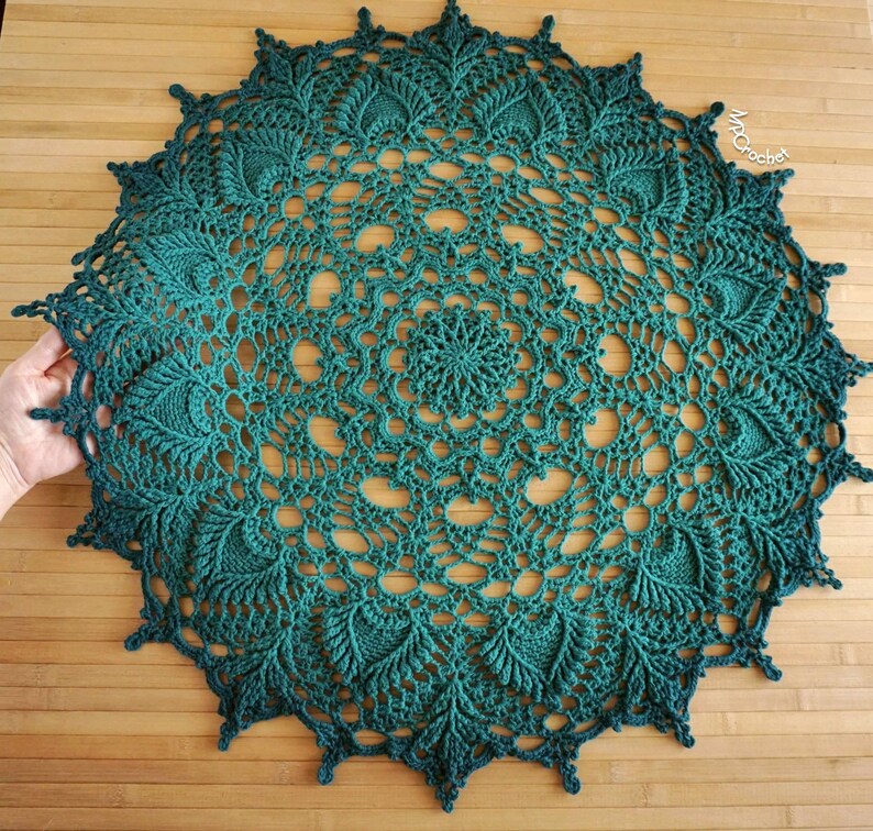 Green large doily, Gradient teal green hand crochet table doily 28 inch, Cottage round table runner, Turquoise green table topper image 7