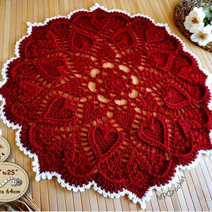 Custom Hand Crocheted Egyptian Cotton Doily: Hearts Relief, White Edge