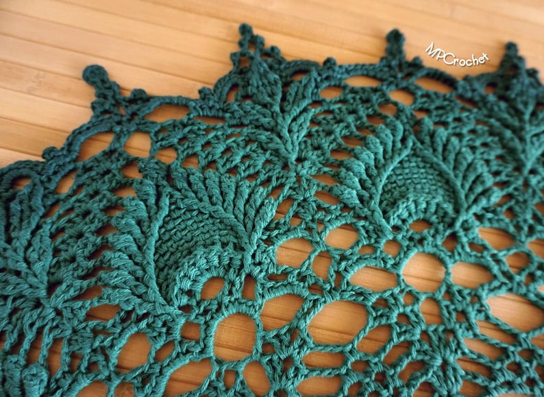 Green large doily, Gradient teal green hand crochet table doily 28 inch, Cottage round table runner, Turquoise green table topper image 4