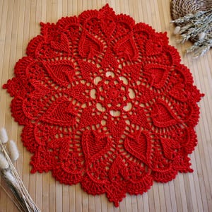 Red Heart or White Crochet Doily: Egyptian Cotton Table Centerpiece Light red