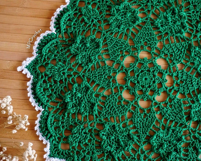 Emerald green Doily custom size, Outdoor decor gift, Green clovers cotton doily, Garden porch table decor. St Patricks shamrocks decor doily image 8