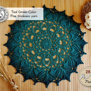 Green large doily, Gradient teal green hand crochet table doily 28 inch, Cottage round table runner, Turquoise green table topper image 3