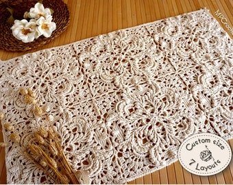 Custom table runner with seven size options, Off-white dresser table cover with beautiful hand-woven reliefs