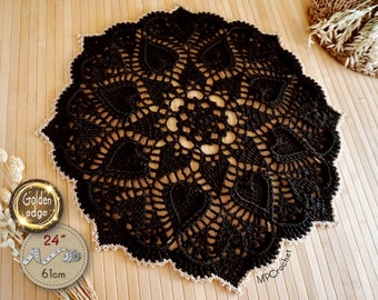 Golden edge elegant black doily 24 inch, Special black Halloween doily, Black home decor, Gothic table decoration