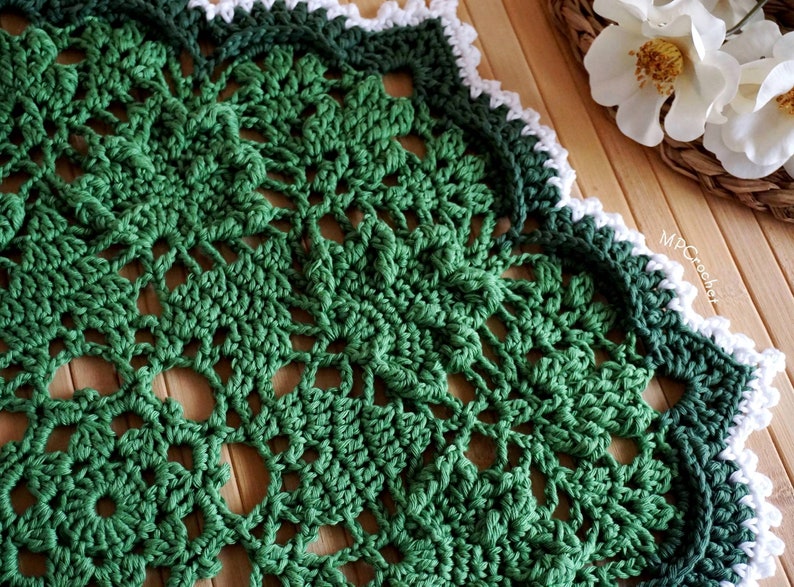 Spring and summer doily 22 in, Clovers outdoor centerpiece, Garden table decor, Porch table decor doily, St Patrick doily, Shamrocks doily image 7