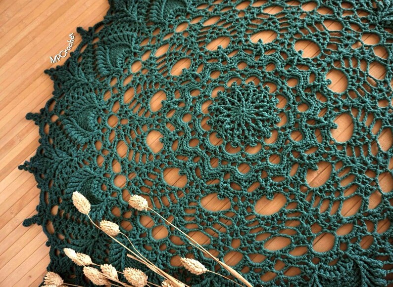 Green large doily, Gradient teal green hand crochet table doily 28 inch, Cottage round table runner, Turquoise green table topper image 6