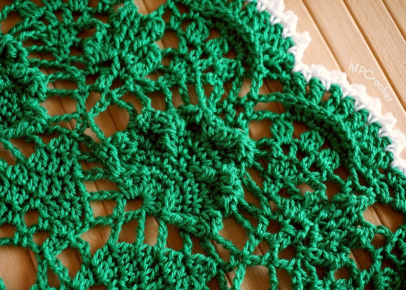 Emerald green Doily custom size, Outdoor decor gift, Green clovers cotton doily, Garden porch table decor. St Patricks shamrocks decor doily image 6