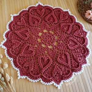 Custom color and size doily hand crocheted with awesome Egyptian cotton colors, White edge and hearts reliefs doily Viva Magenta