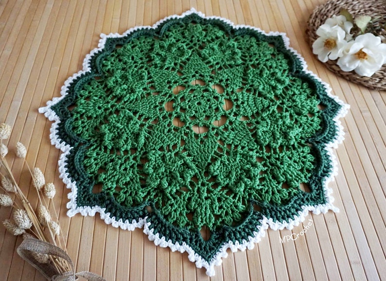 Spring and summer doily 22 in, Clovers outdoor centerpiece, Garden table decor, Porch table decor doily, St Patrick doily, Shamrocks doily image 8