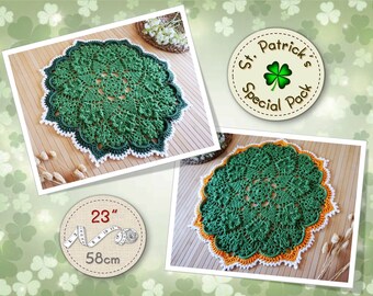 St Patrick doilies special pack, Shamrocks in relief emerald green orange and white table doilies duo special offer