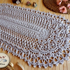 Steel Gray Crochet Table Runner: Cottage Linen Cotton Doily (32 inch)