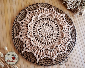 14 inch doily customizable in 20 colors hand crocheted with shining Egyptian cotton