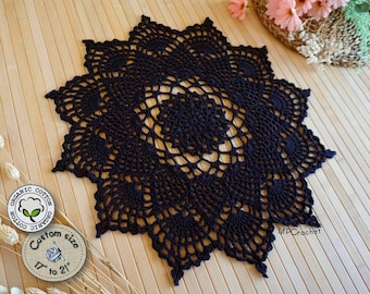 Halloween black doily, Elegant black crochet doily with delicate openwork, Goth table centerpiece, Ecofriendly boho black decor