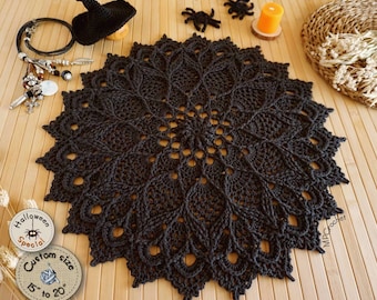 Halloween Black Crochet Doily: Gothic Home Decor, Custom Size
