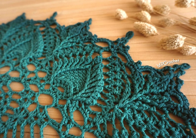 Green large doily, Gradient teal green hand crochet table doily 28 inch, Cottage round table runner, Turquoise green table topper image 2