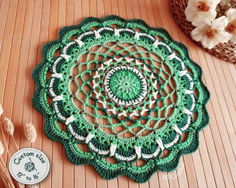 Green teal little doily custom size, Spring and summer doily, Side table mat, Farmhouse end table doily, Cottage green table mat