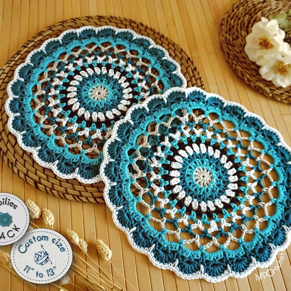 Deux petits napperons turquoises pack taille personnalisée pour table d'appoint, décor de maison de chalet de plage, petits tapis de table de ferme