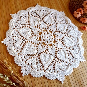 Custom color and size doily hand crocheted with awesome Egyptian cotton colors, White edge and hearts reliefs doily White