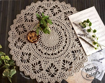 Beige crochet doily 22 inch, Cotton and linen handmade crochet centerpiece, Country house doily, Cottage table decor.